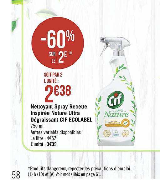 Nettoyant Spray Recette Inspirée Nature Ultra Dégraissant Cif Ecolabel