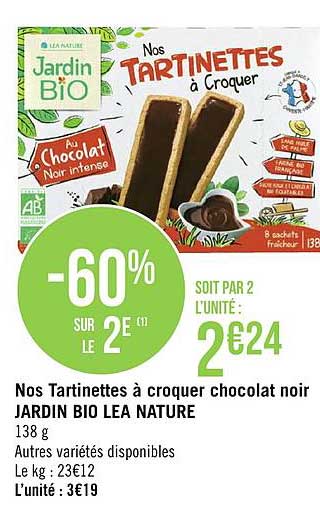 nos tartinettes à croquer chocolat noir jardin bio lean nature