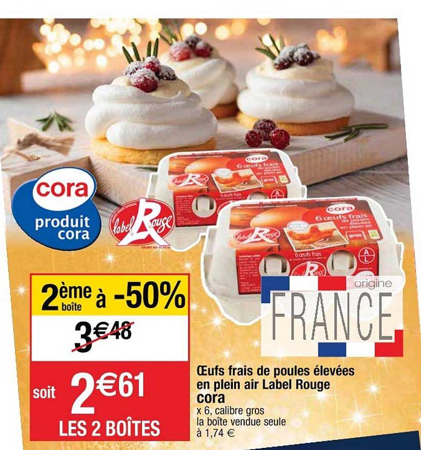 œufs frais de poules élevées en plein air label rouge cora