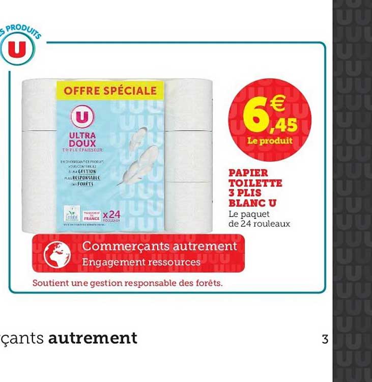 papier toilette 3 plis blanc u