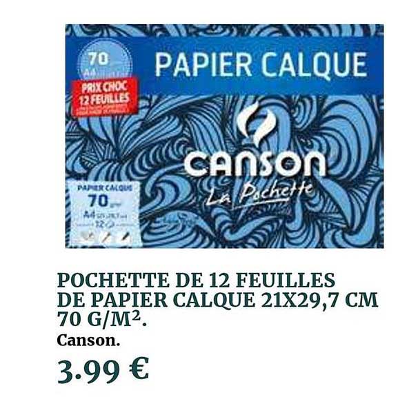 pochette de 12 feuilles de papier calque 21x29.7 cm 70g m2 canson