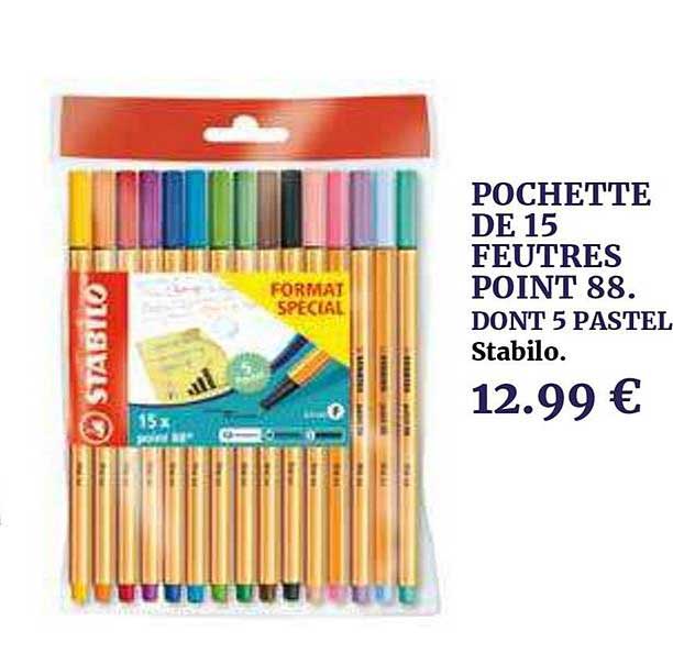 pochette de 15 feutres point 88 dont 5 pastel stabilo
