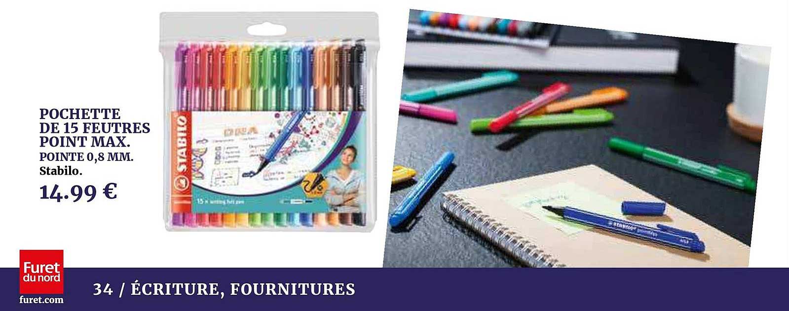 pochette de 15 feutres point max pointe 0.8 mm stabilo