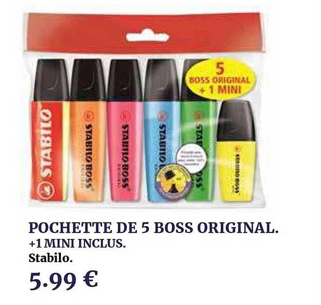 pochette de 5 boss original +1 mini inclus stabilo