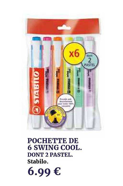 pochette de 6 swing cool dont 2 pastel stabilo