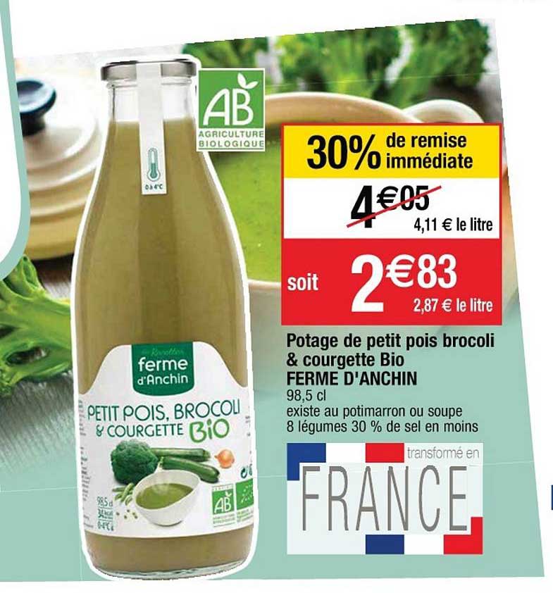 potage de petit pois brocoli & courgette bio ferme d'anchin