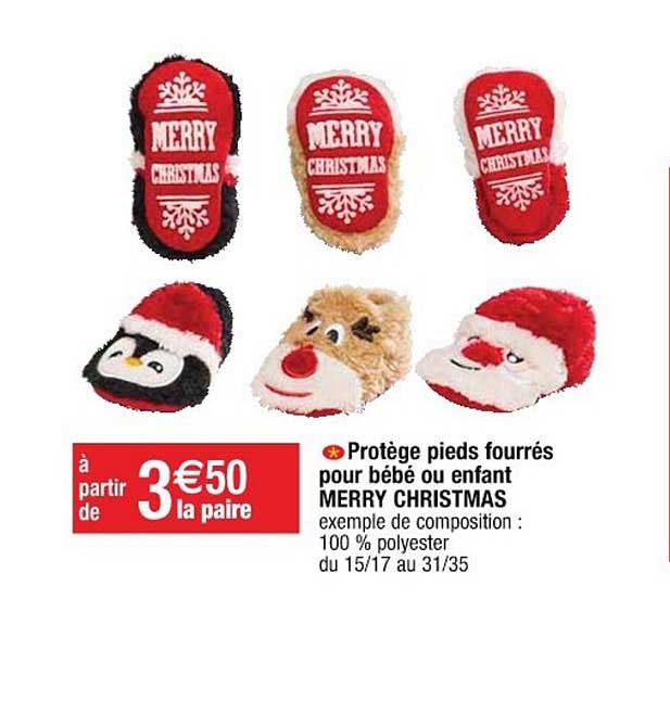protège pieds fourrés pour bébé ou enfant merry christmas