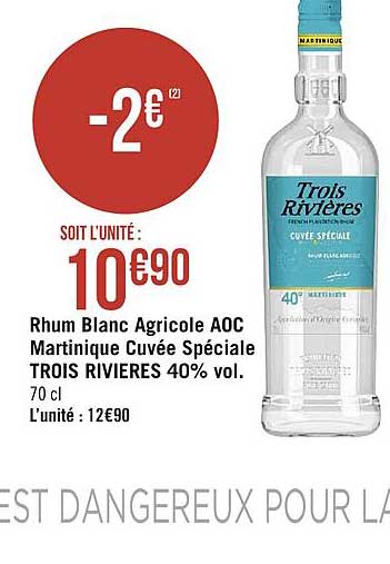 rhum blanc agricole aoc martinique cuvée spéciale trois rivières 40% vol.