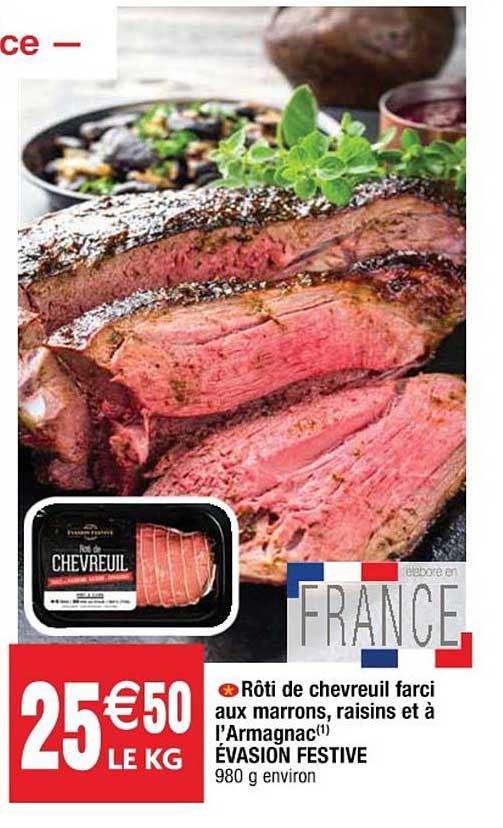 rôti de chevreuil farci aux marrons, raisins et à l'armagnac évasion festive