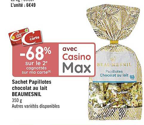 sachet papillotes chocolat au lait beaumesnil -68% sur le 2e