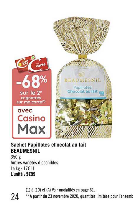 sachet papillotes chocolat au lait beaumesnil