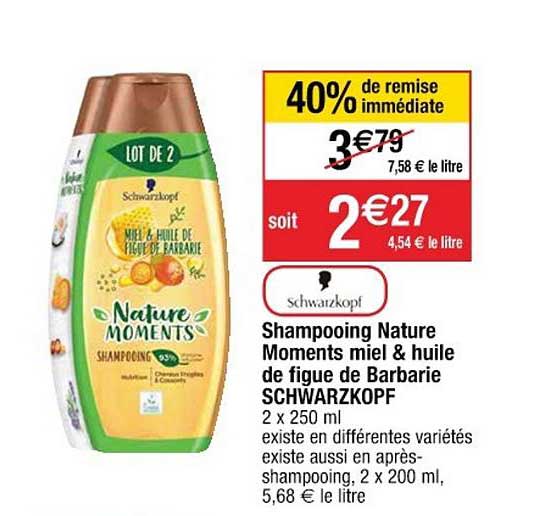 shampooing nature moments miel & huile de figue de barbarie schwarzkopf