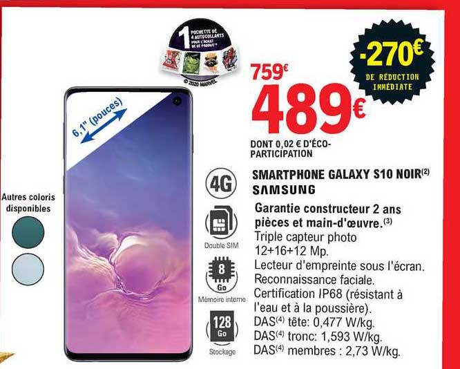 smartphone galaxy s10 noir samsung