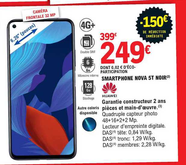 smartphone nova 5t noir huawei