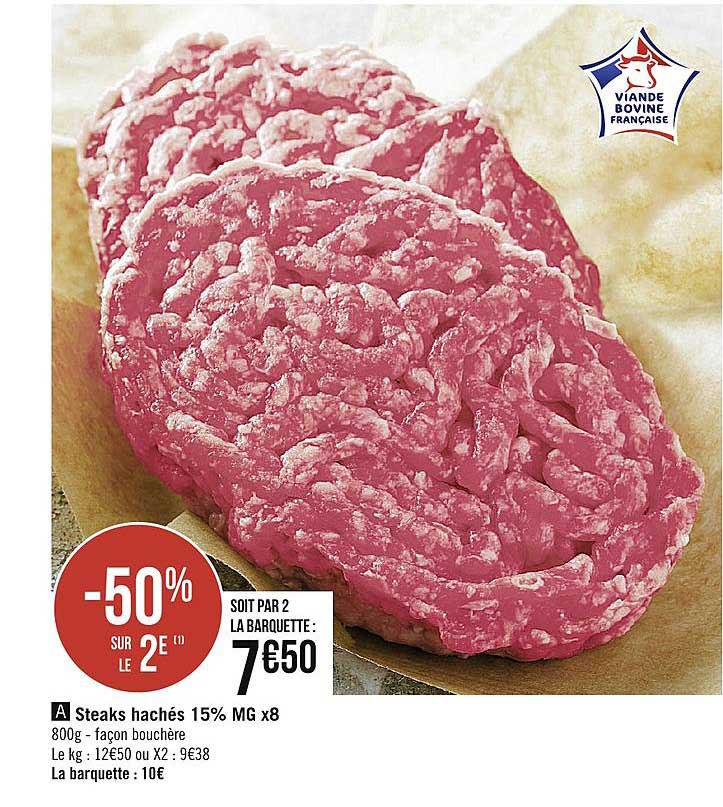 Steaks Hachés 15% Mg X 8 -50% Sur Le 2e