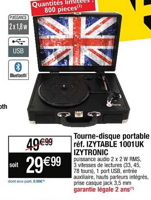 tourne disque portable réf. izytable 1001uk izytronic
