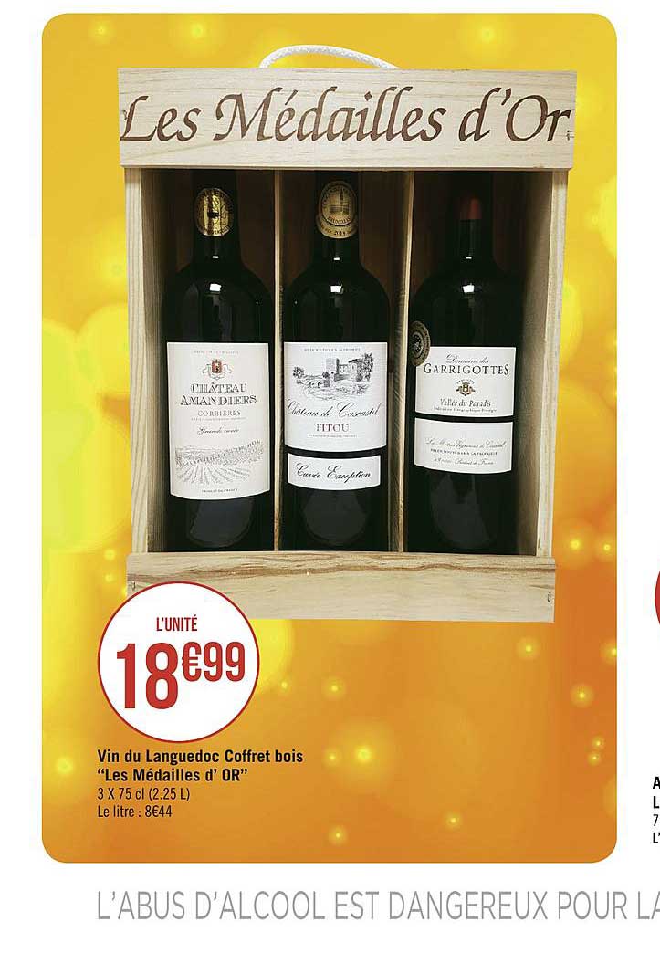 vin du languedoc coffret bois "les médailles d'or"