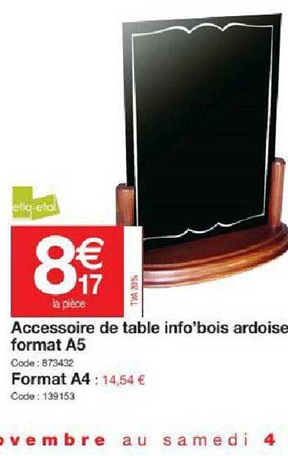 accessoire de table info'bois ardoise format a5 - a4
