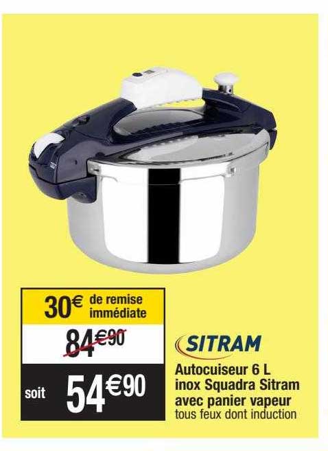 Autocuiseur 6 L Inox Squadra Sitram Avec Panier Vapeur