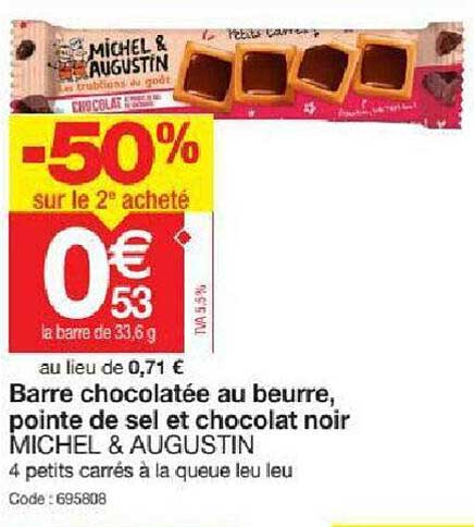 barre chocolatée au beurre, pointe de sel et chocolat noir michel & augustin