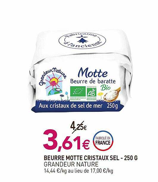 beurre motte cristaux sel grandeur nature - 250 g