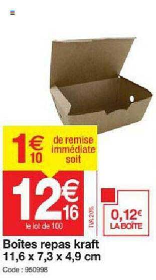 Boîtes Repas Kraft 11,6 X 7,3 X 4,9 Cm