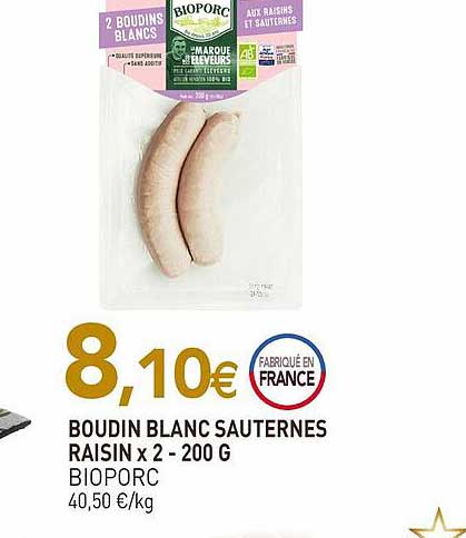 boudin blanc sauternes raisin bioporc x2 - 200g
