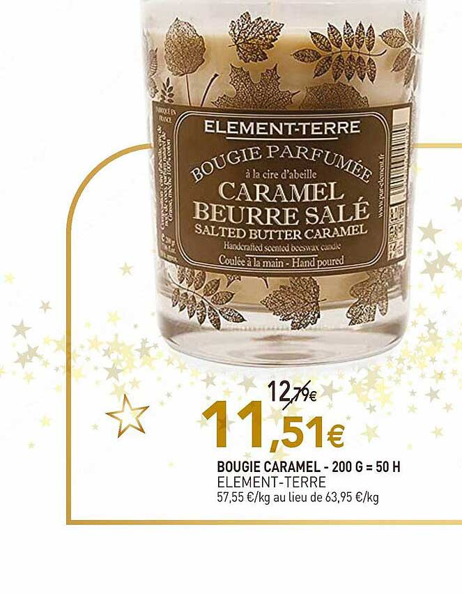 bougie caramel - 200 g = 50 h élément-terre