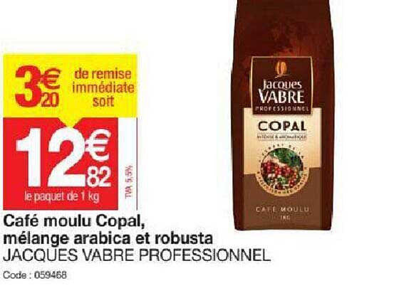 café moulu copal, mélange arabica et robusta jacques vabre professionnel
