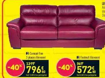 canapé fixe 3 places giovanni, fauteuil giovanni