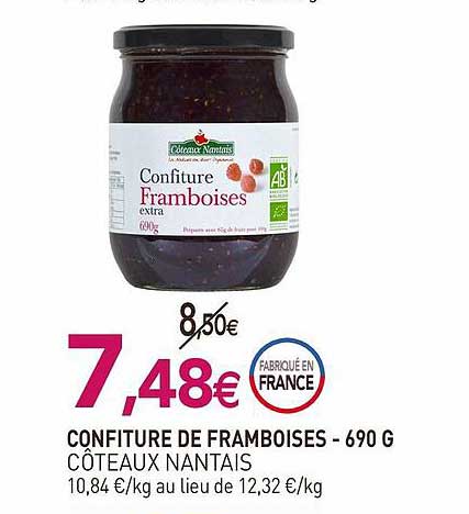 confiture de framboises côteaux nantais - 690 g