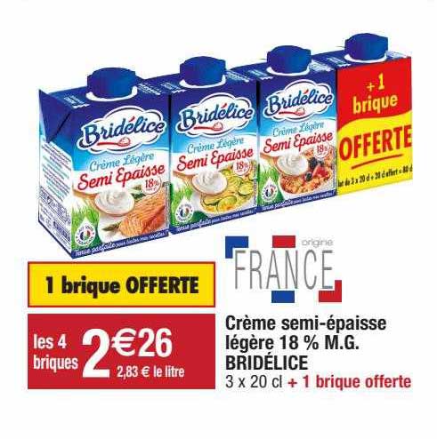 crème semi-épaisse légère 18% m.g. bridélice