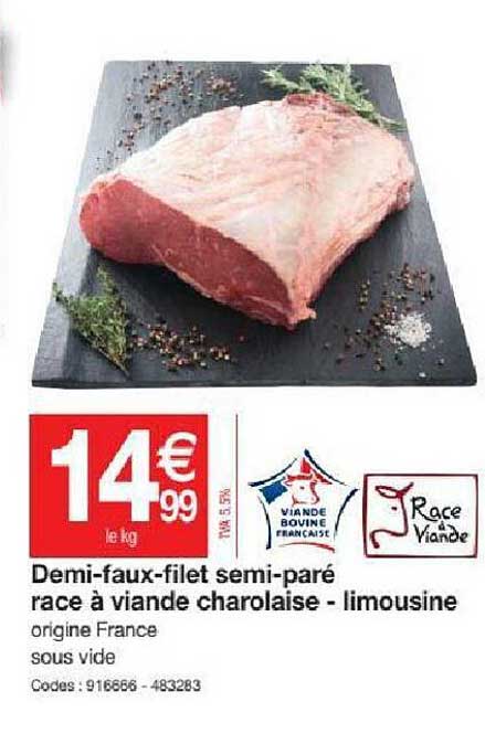 demi-faux-filet semi-paré race à viande charolaise - limousine