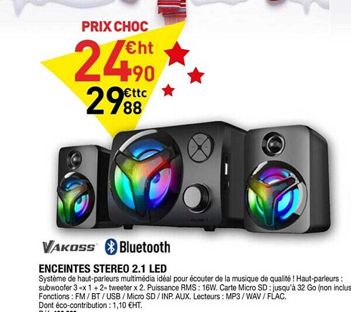 enceintes stereo 2.1 led vakoss