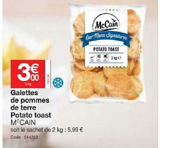 galettes de pommes de terre potato toast mcCain