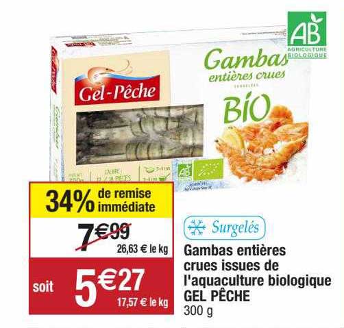 gambas entières crues issues de l'aquaculture biologique gel pêche