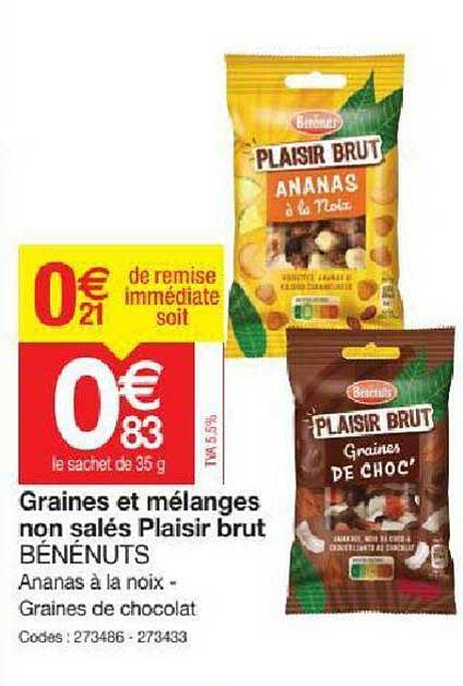 graines et mélanges non salés plaisir brut bénénuts