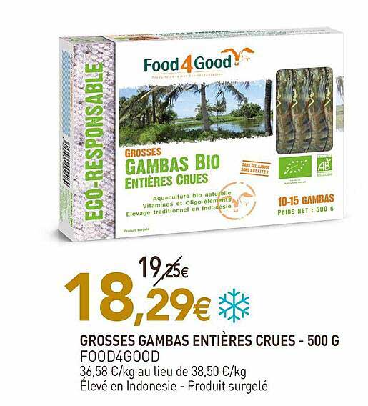grosses gambas enitères crues food4good - 500 g