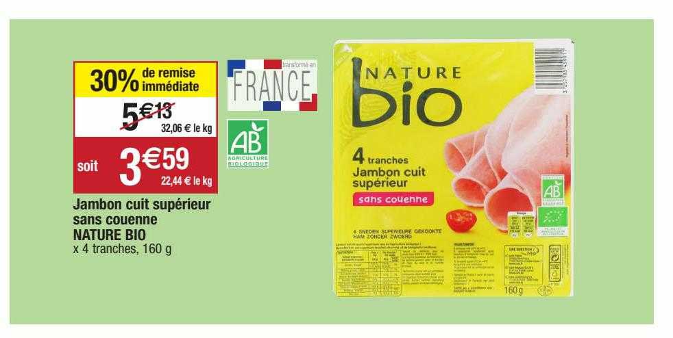 Jambon Cuit Supérieur Sans Couenne Nature Bio