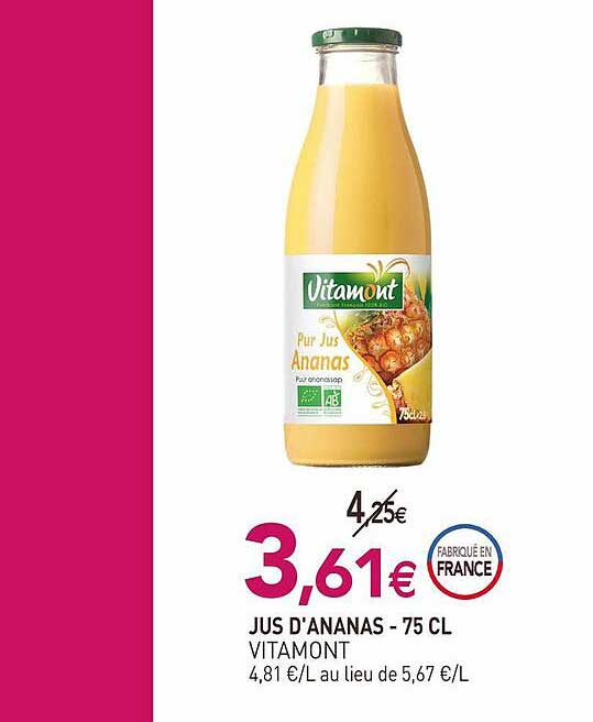jus d'ananas vitamont - 75 cl