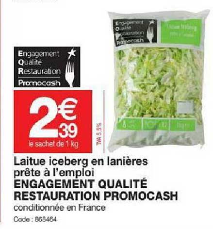 laitue iceberg en lanières prête à l'emploi engagement qualité restauration promocash
