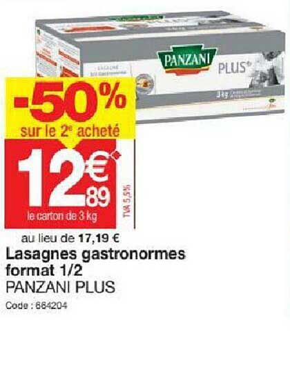 lasagnes gastronormes format 1-2 panzani plus