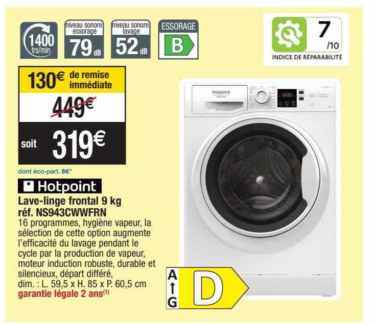 lave-linge frontal 9 kg hotpoint