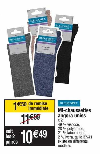 mi-chaussettes angora unies bleuforêt