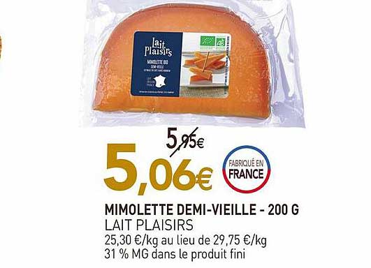 mimolette demi-vieille - 200 g lait plaisirs
