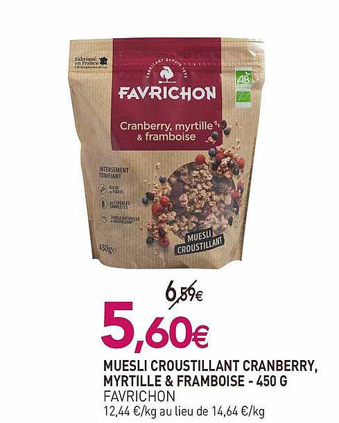 Muesli Croustillant Cranberry, Myrtille & Framboise Favrichon - 450 G