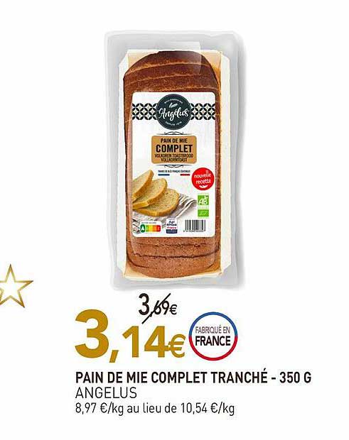 pain de mie complets tranché angelus - 350 g