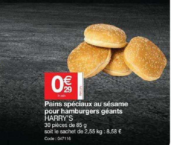 pains spéciaux au sésame pour hamburgers géants harry's