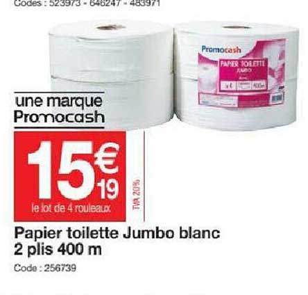 Papier Toilette Jumbo Blanc 2 Plis 400 M