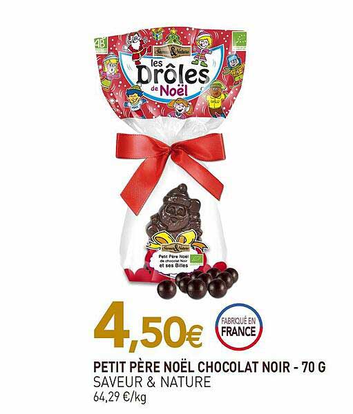 petit père noël chocolat noir saveur & nature - 70 g